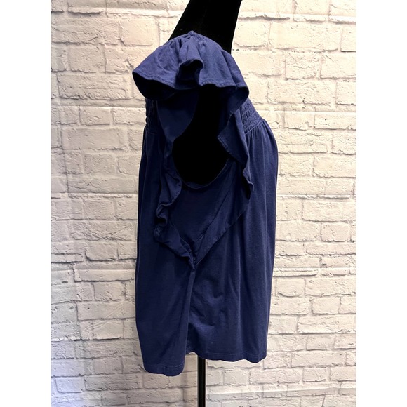 Banana Republic Periwinkle Blue Cotton Shirt w/Ruffle Sleeve - Picture 2 of 5